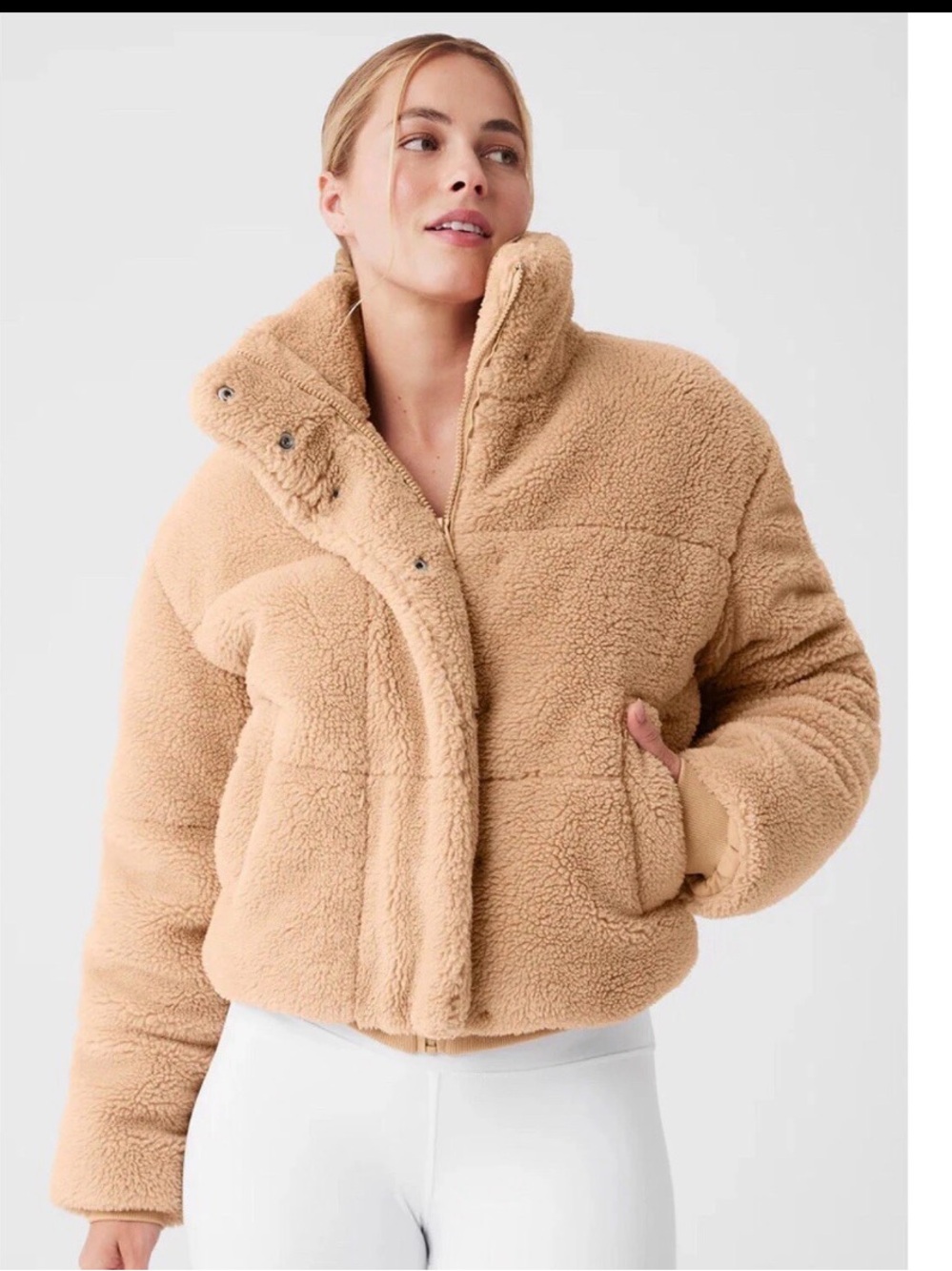 ALO Yoga Tan Sherpa Cropped Puffer Jacket